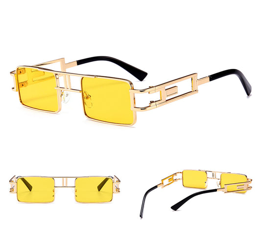 mens rectangular sunglasses steampunk men metal frame gold black red flat top square sun glasses for women