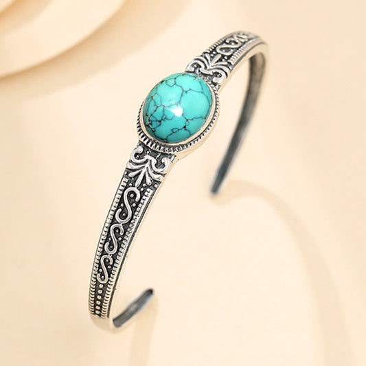 925 Silver Plated Men's And Women's Bracelets Retro Pattern Inlaid Turquoise Bracelet
